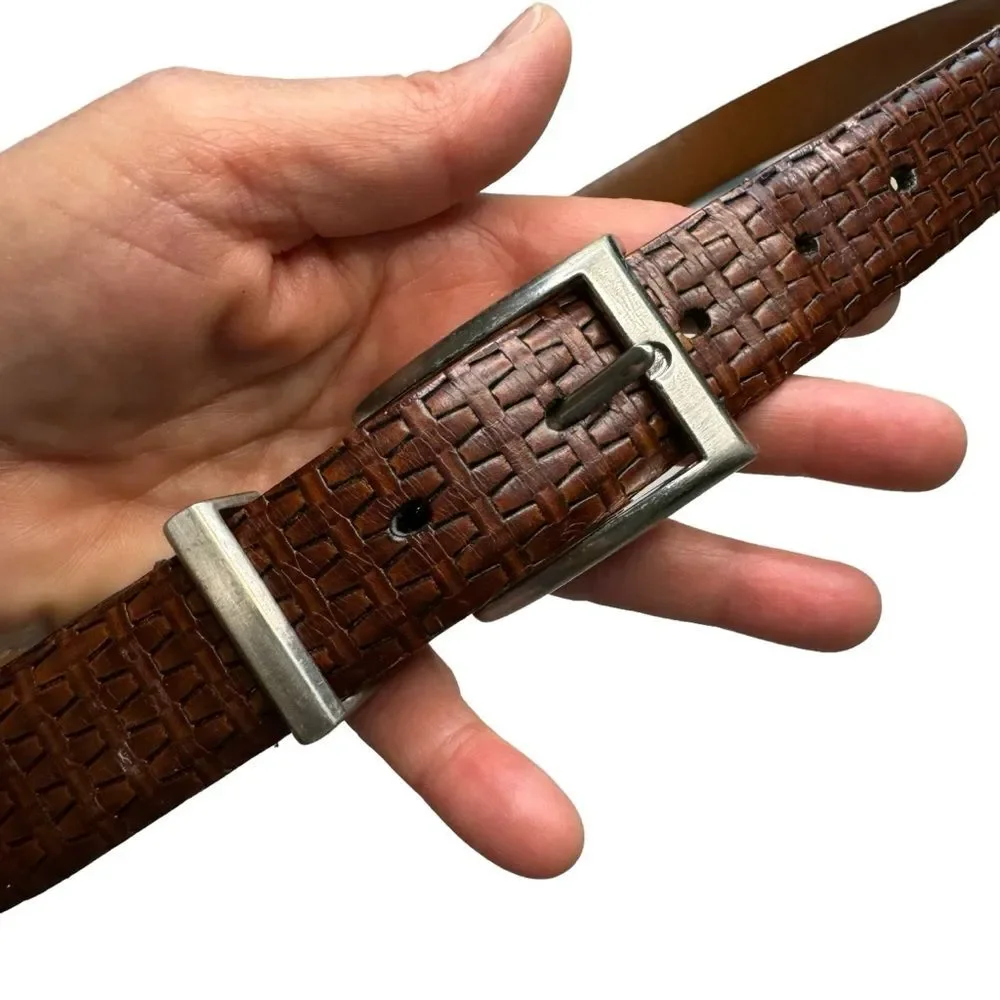 Greg Norman Men's Embossed Brown Calfskin Belt Size 38